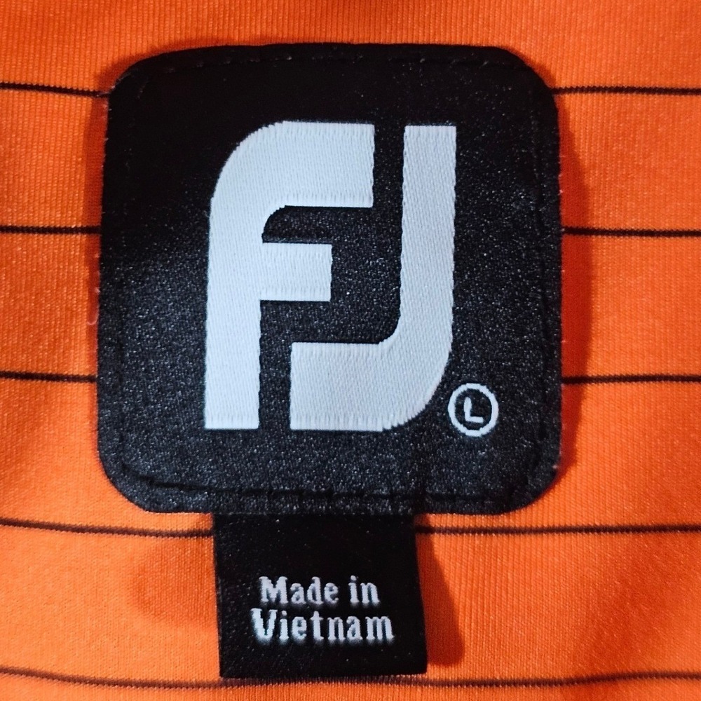FootJoy(FJ) Polo Shirt Mens L Orange Striped Ulen Country Club Golf Performance - Picture 2 of 13